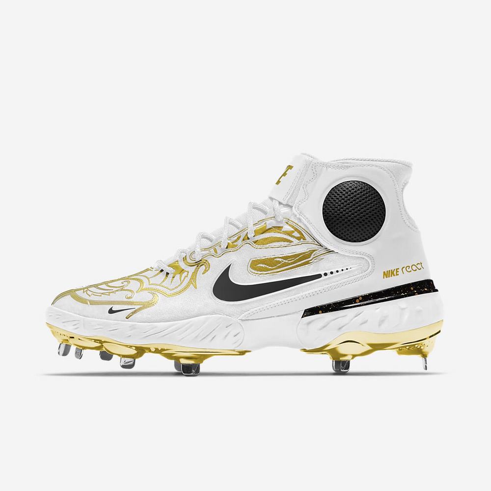 Crampon Baseball Nike Alpha Huarache Elite 3 Mid Premium Blanche 3278-491 White/Metallic Vivid Gold/Black Homme | WEC-87249710